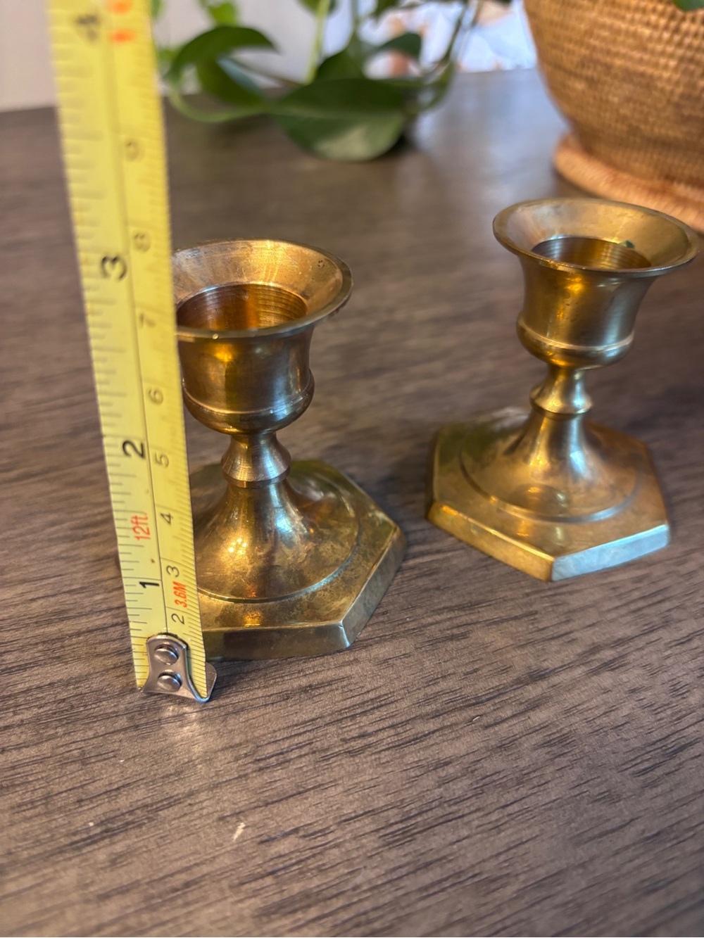 Vintage Brass Mini Candlestick Pair - Gold Finish - Picture 5 of 5